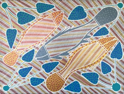 Three Young  Barramundi - Painting - Wally Wilfred